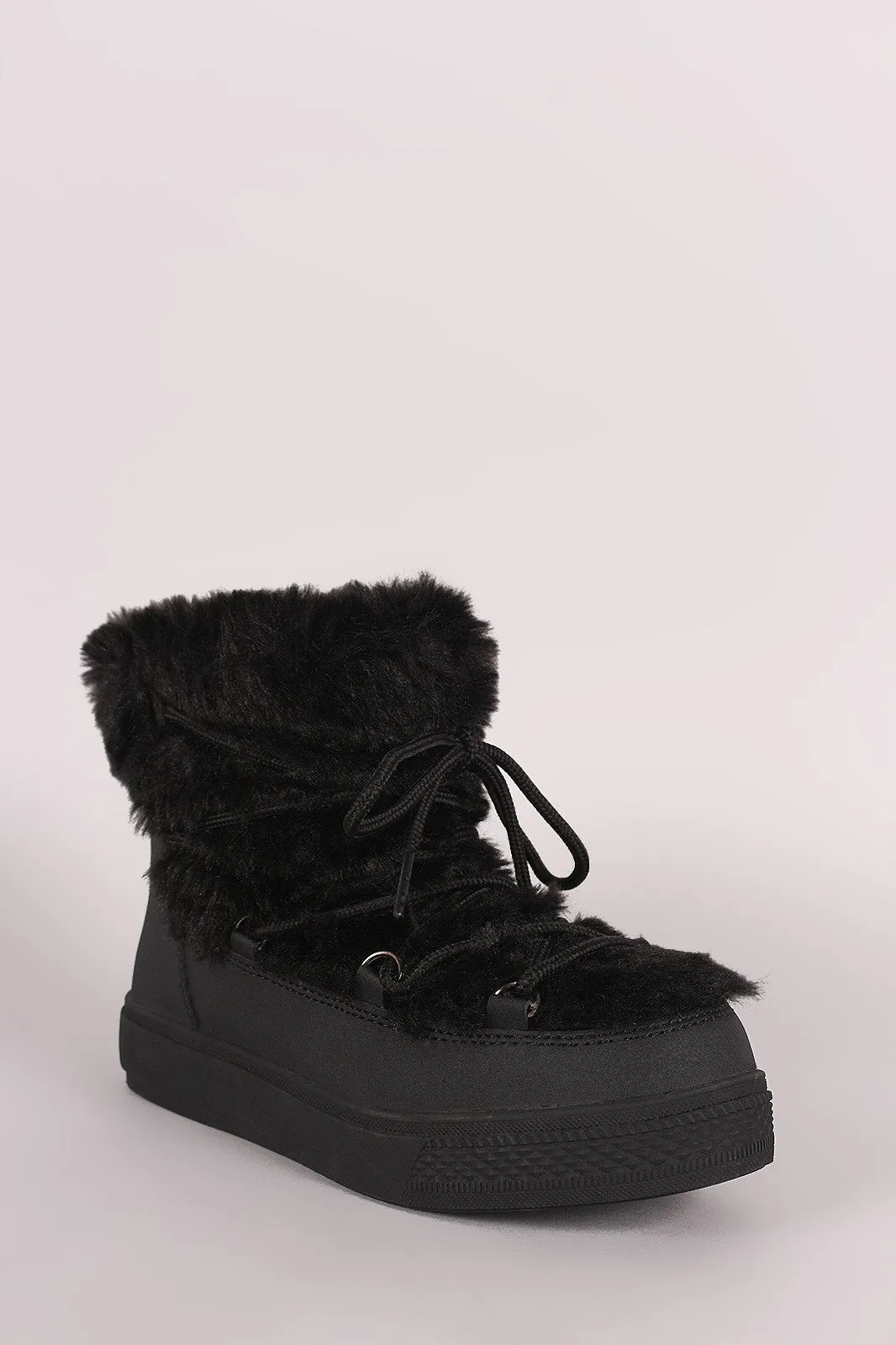 Faux Fur Trim Lace Up Winter Boots