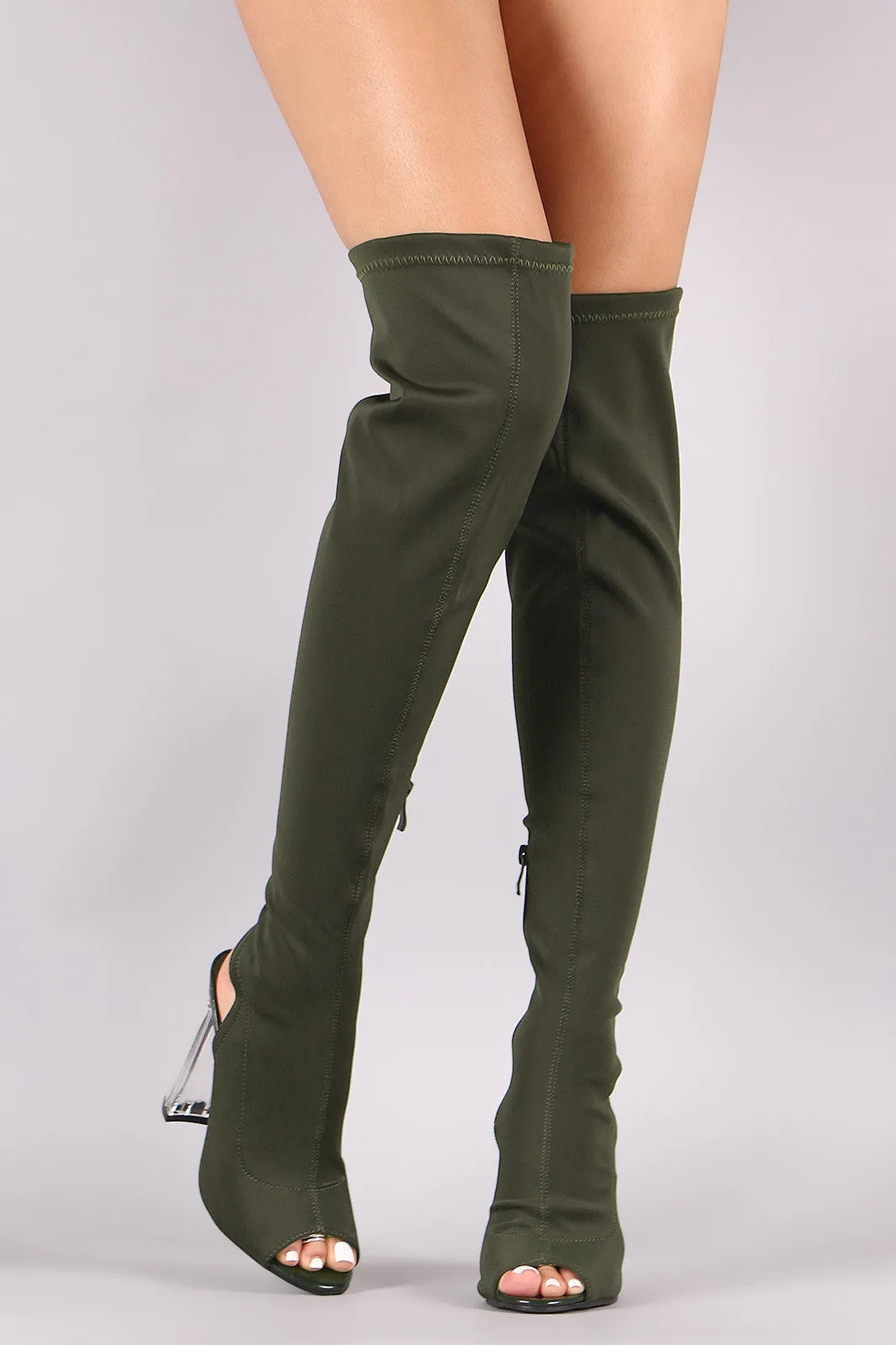 Fitted Elastane Chunky Lucite Heeled Over-The-Knee Boots