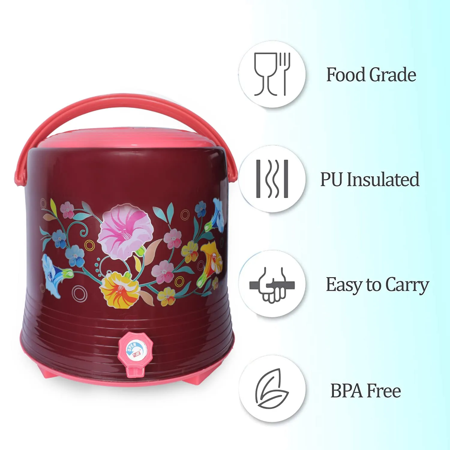 Fully Insulated Water Container/Jar/Camper with 10 Litre Capacity (Multicolor)