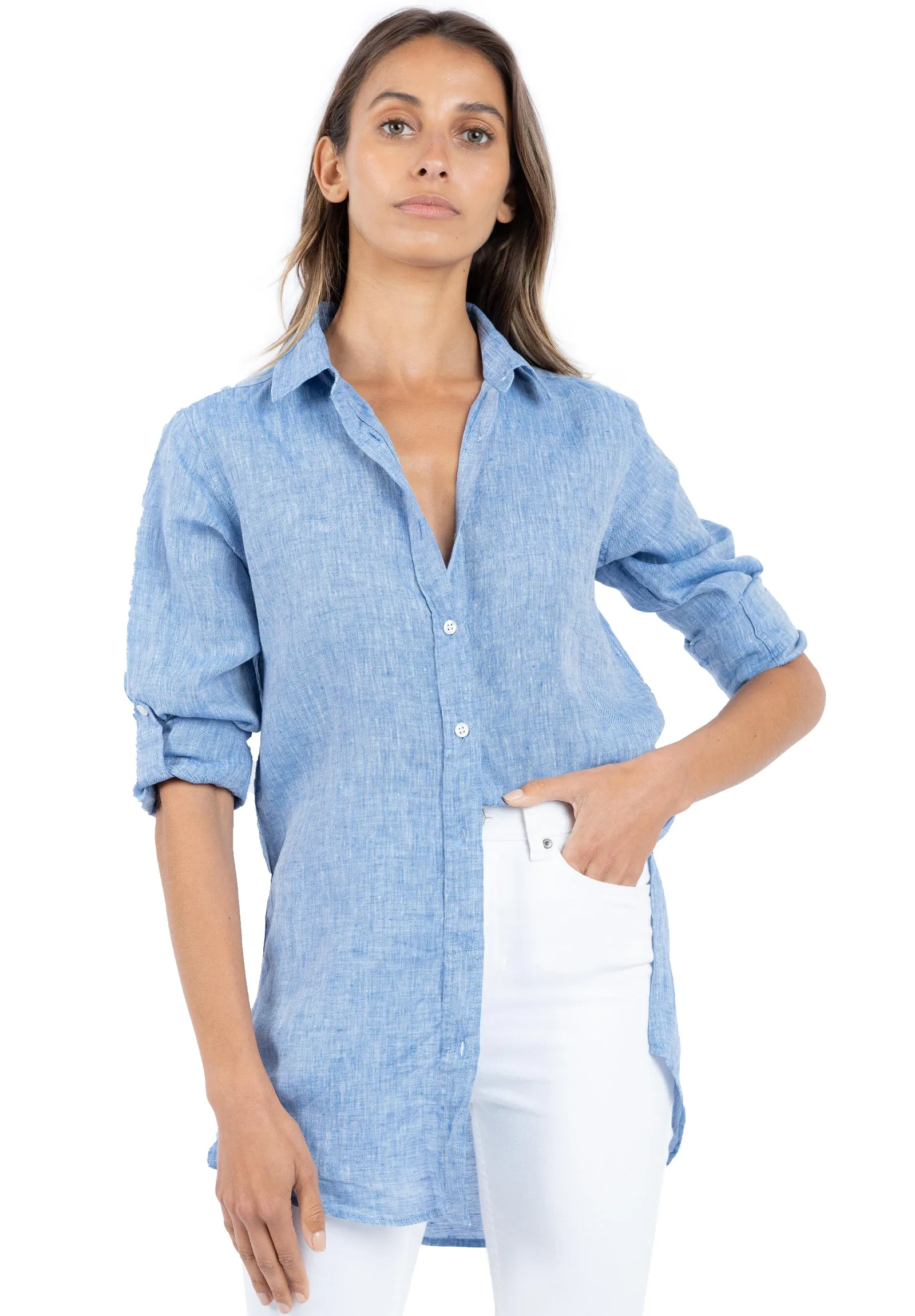 Gaia Blue Melange Relaxed Linen Tunic