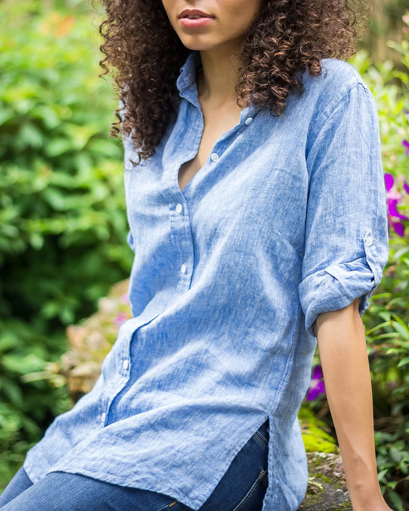 Gaia Blue Melange Relaxed Linen Tunic