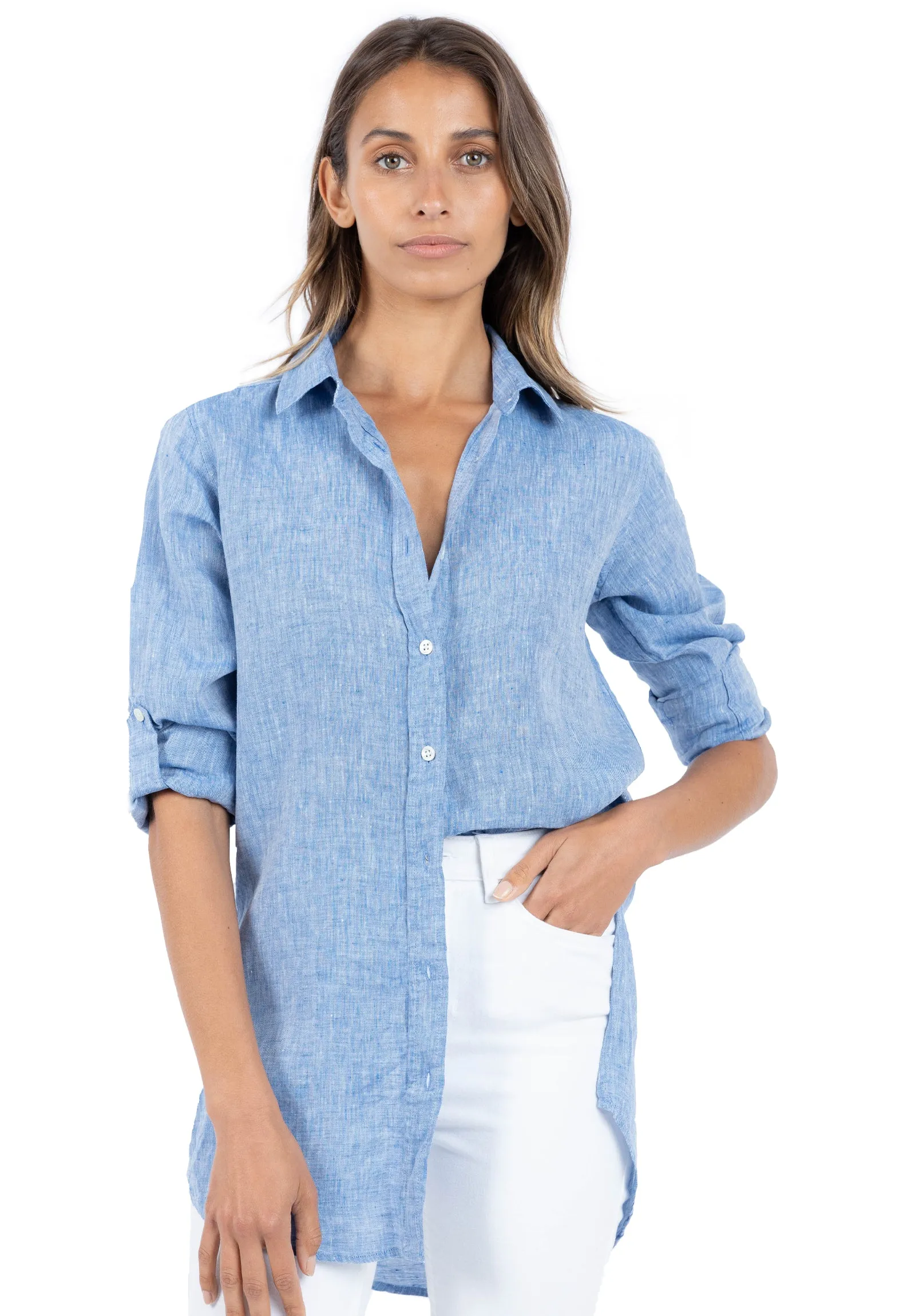 Gaia Blue Melange Relaxed Linen Tunic