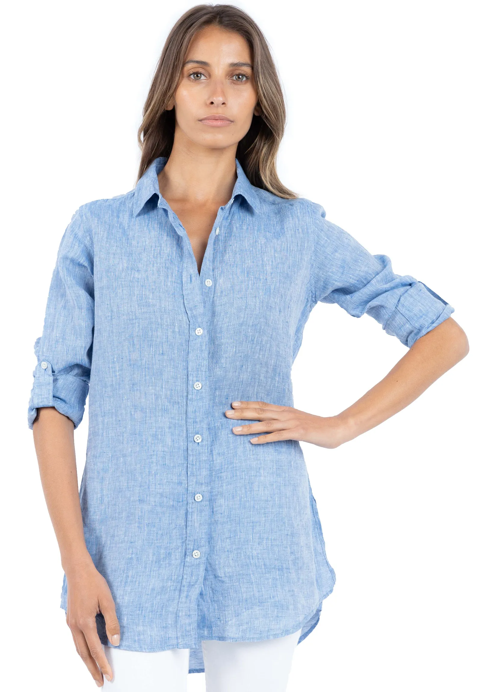 Gaia Blue Melange Relaxed Linen Tunic