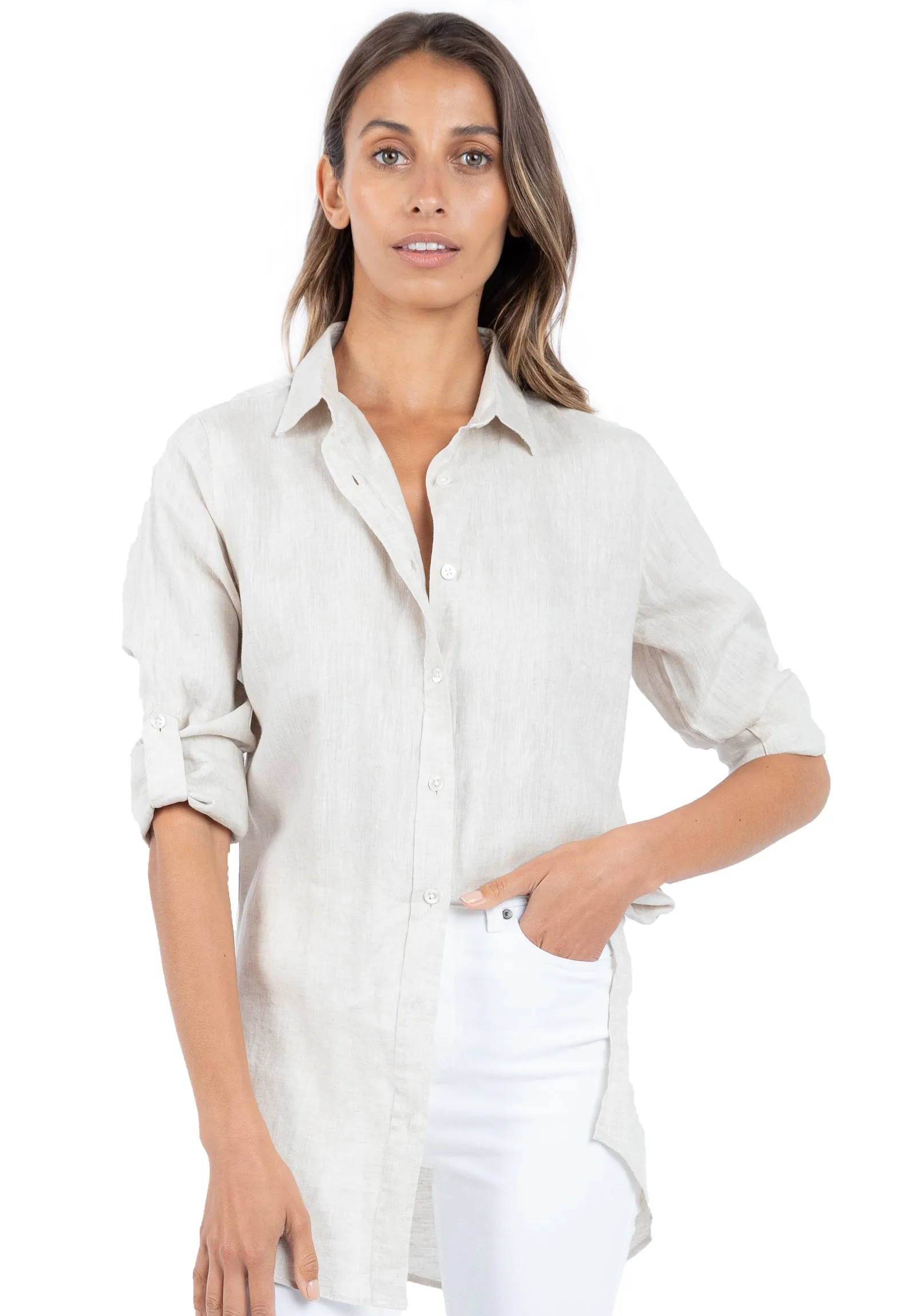 Gaia Sand Relaxed Linen Tunic Shirt