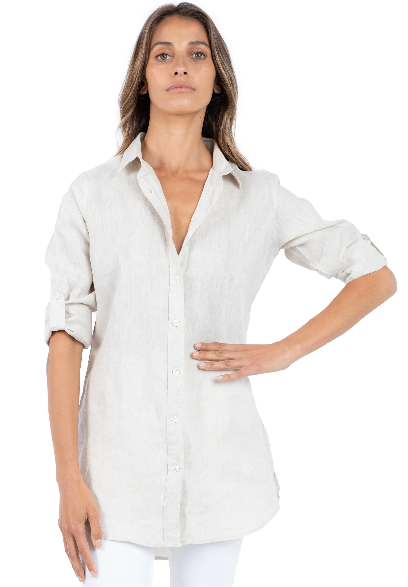 Gaia Sand Relaxed Linen Tunic Shirt