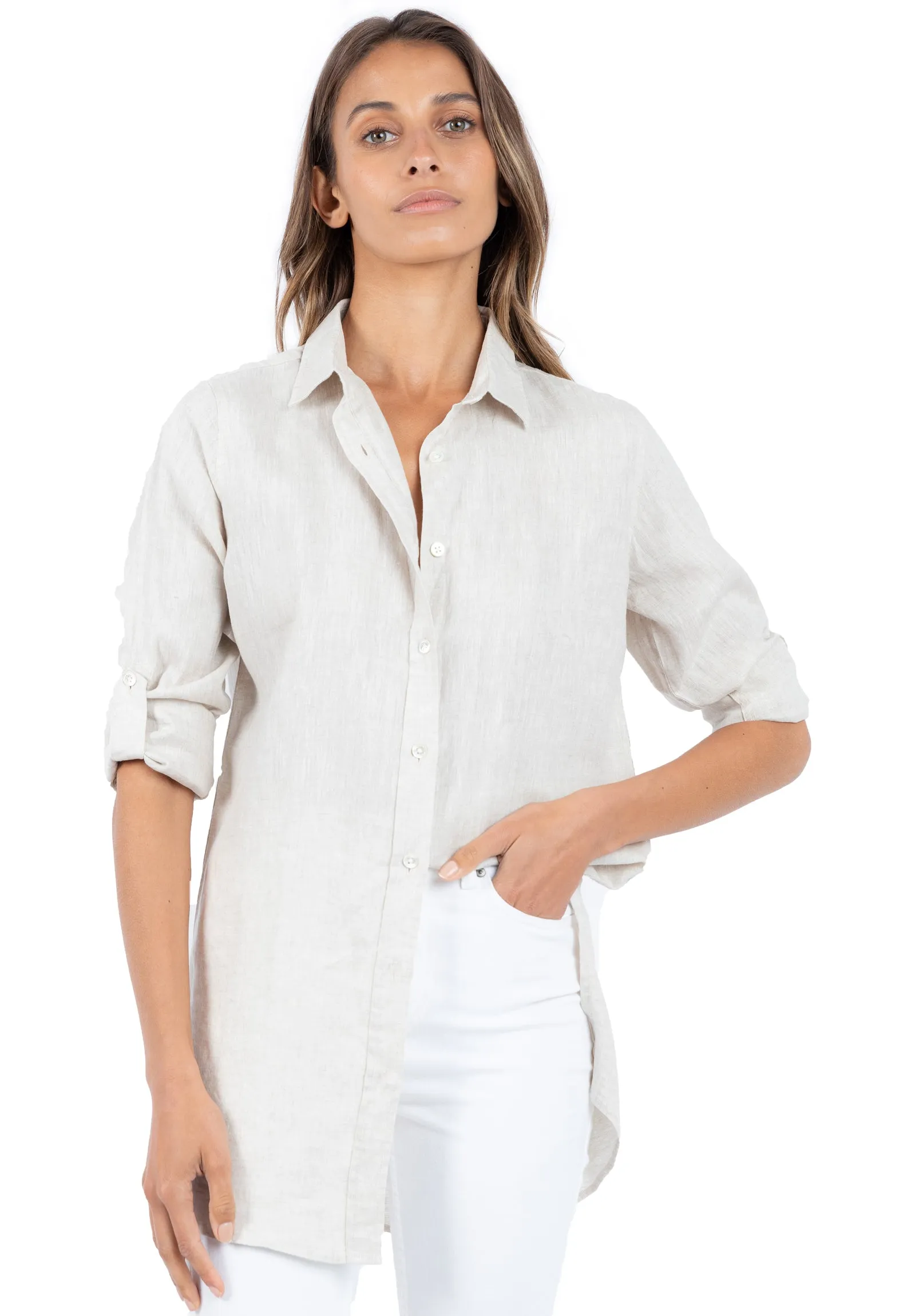 Gaia Sand Relaxed Linen Tunic Shirt