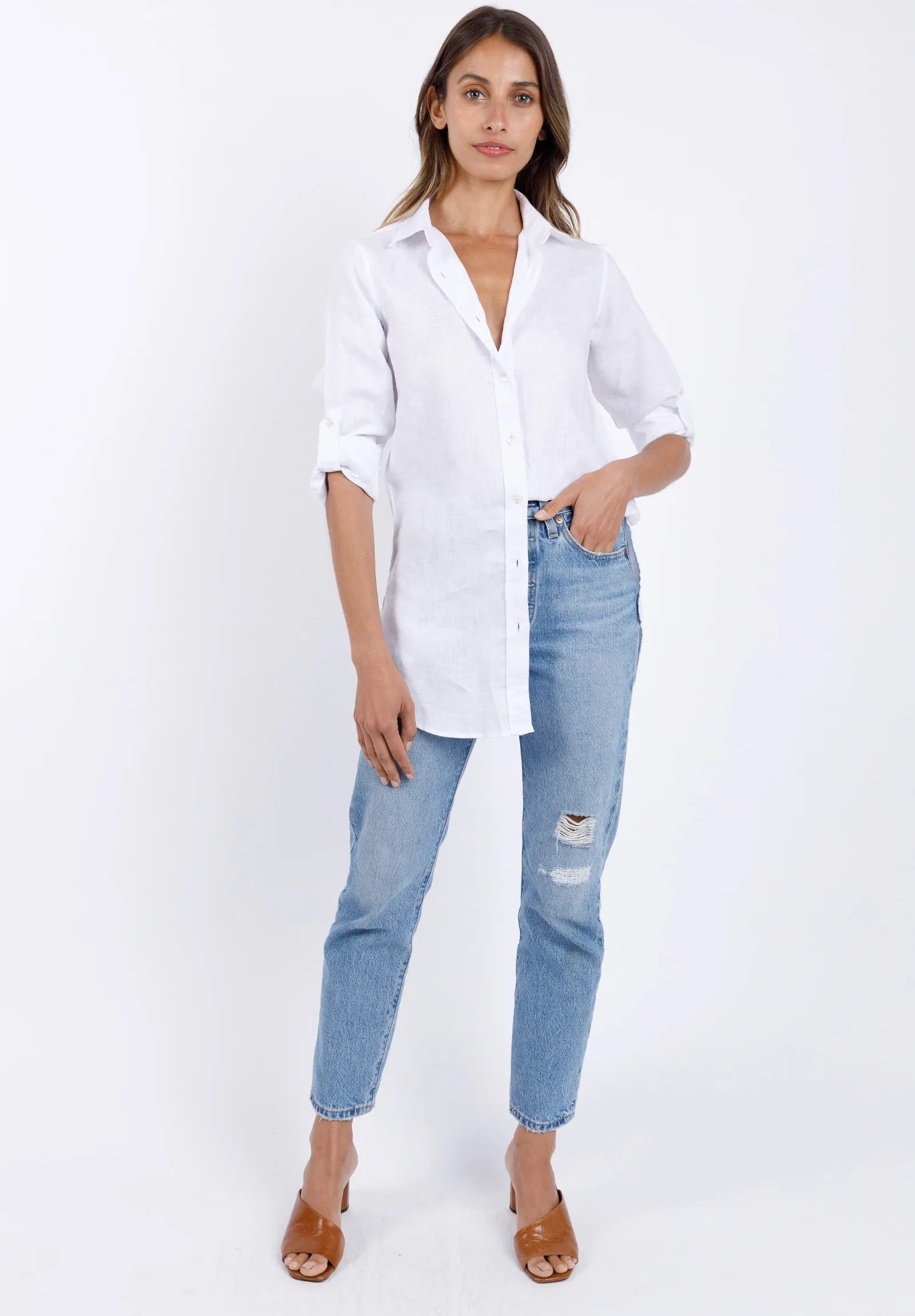 Gaia White Relaxed Linen Tunic Shirt