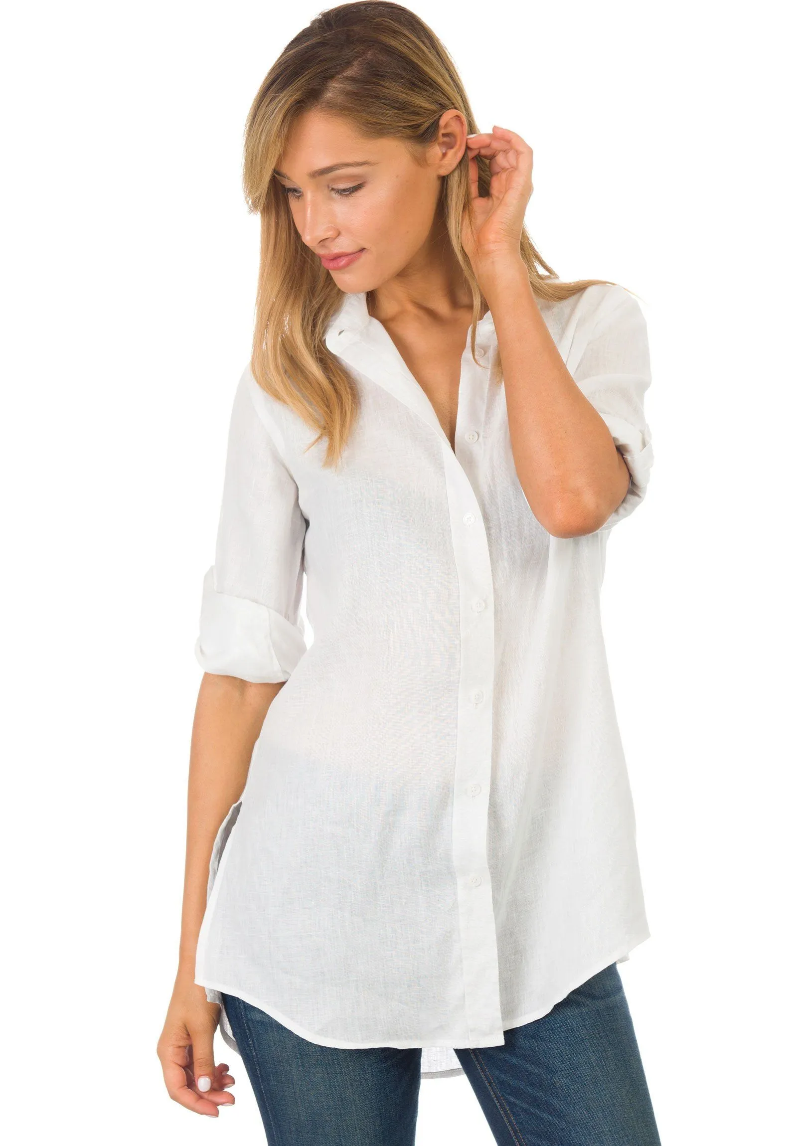 Gaia White Relaxed Linen Tunic