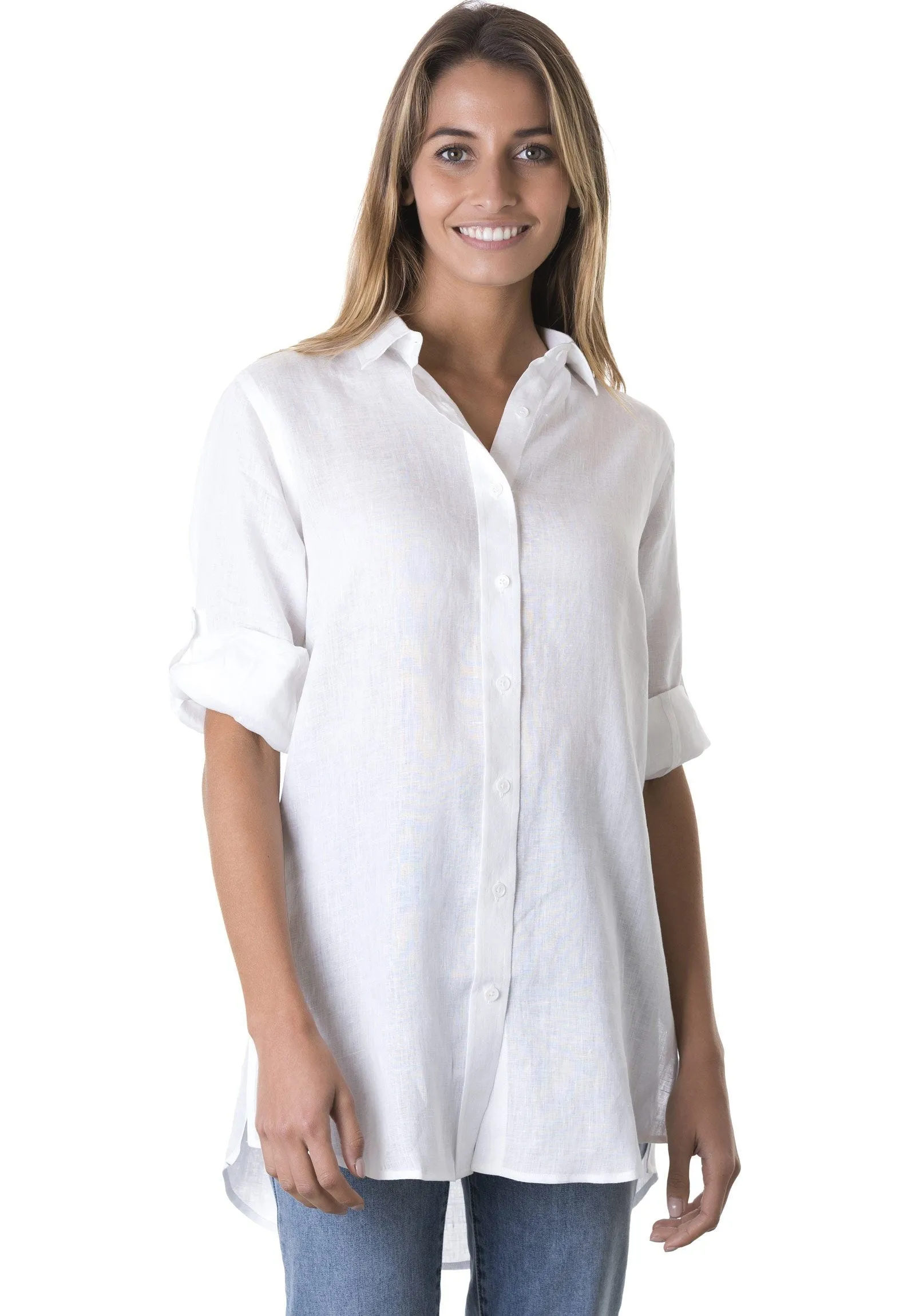 Gaia White Relaxed Linen Tunic