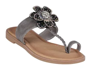 G.C. Shoes Women's Rhinestone Flower Toe Sandal