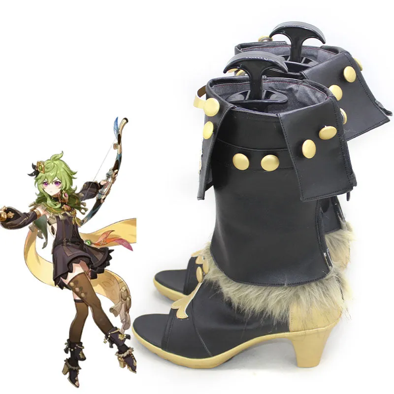 Genshin Impact Collei  Black Shoes Cosplay Boots