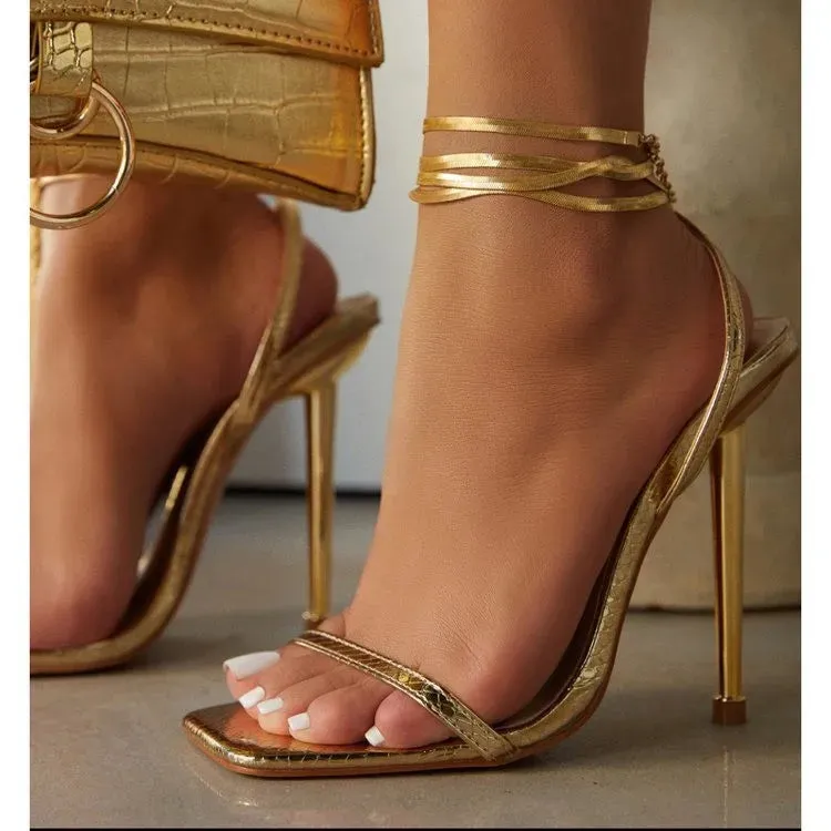 Gold Padlock High Heels Metal Stiletto Shoes