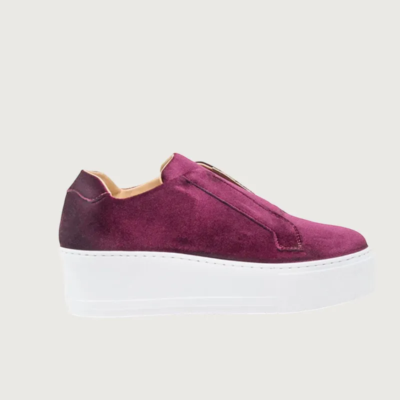 Jane Galland Bordeaux Velvet Platform Trainers