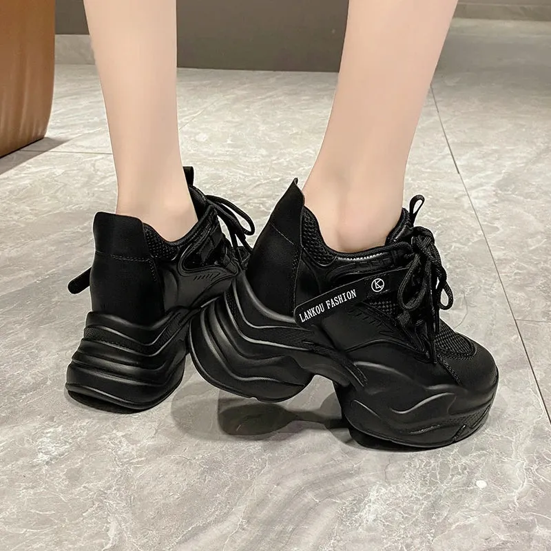 Joskaa 2024 New Black Chunky Mesh Platform Sneakers