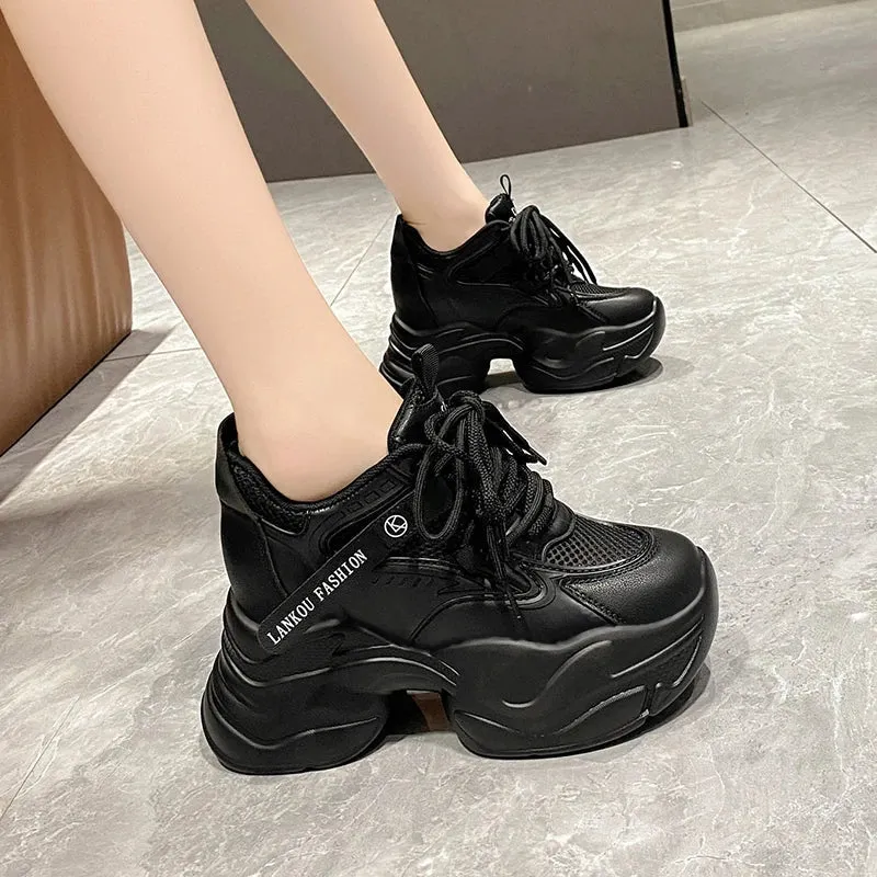 Joskaa 2024 New Black Chunky Mesh Platform Sneakers