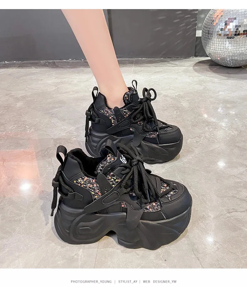 Joskaa 2024 New Black Sole Platform Sneakers