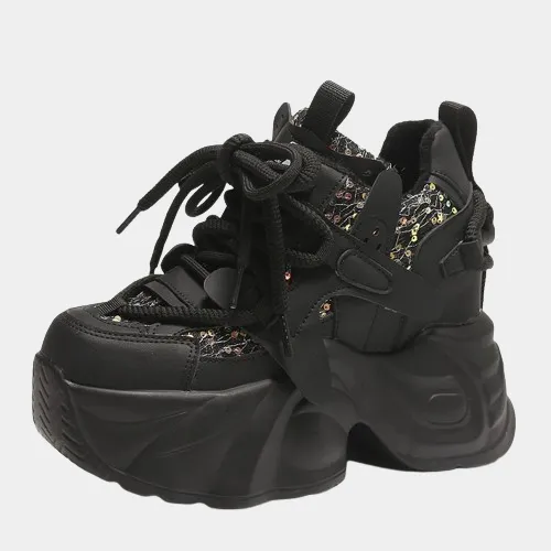 Joskaa 2024 New Black Sole Platform Sneakers