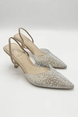 Kiana Diamante Embellished Sling Back Pointed Toe Court Shoes in Nude