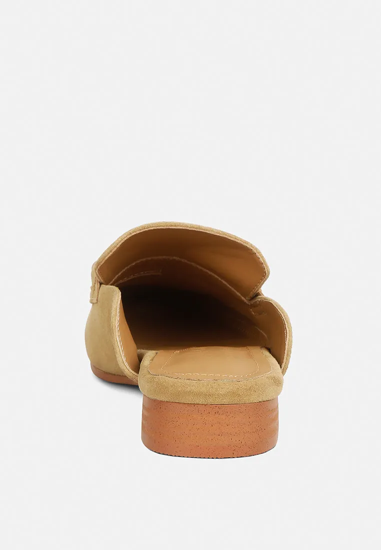 KRIZIA Chunky Chain Suede Slip On Mules in Sand