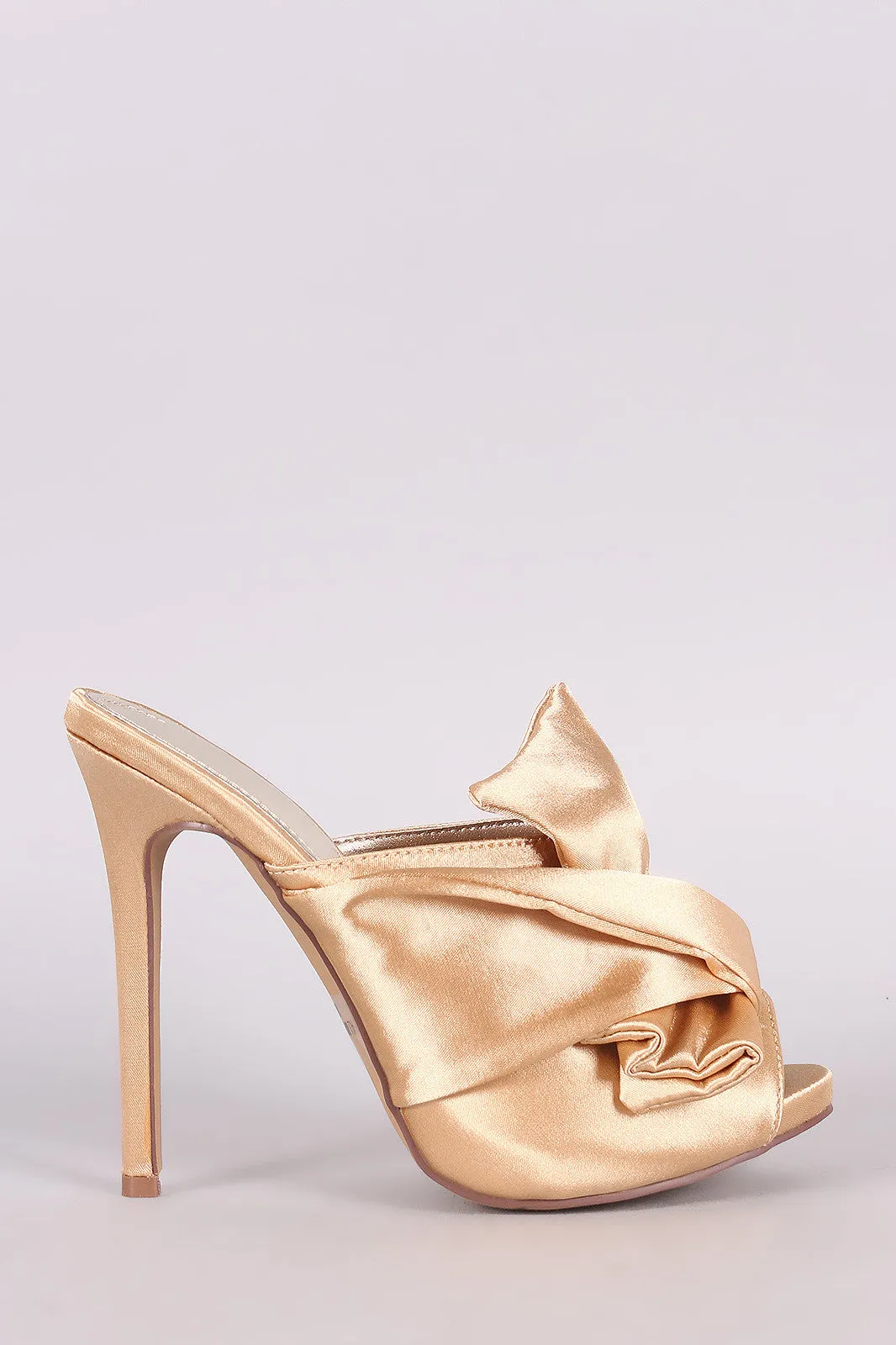 Liliana Twisted Satin Bow Peep Toe Mule Heel