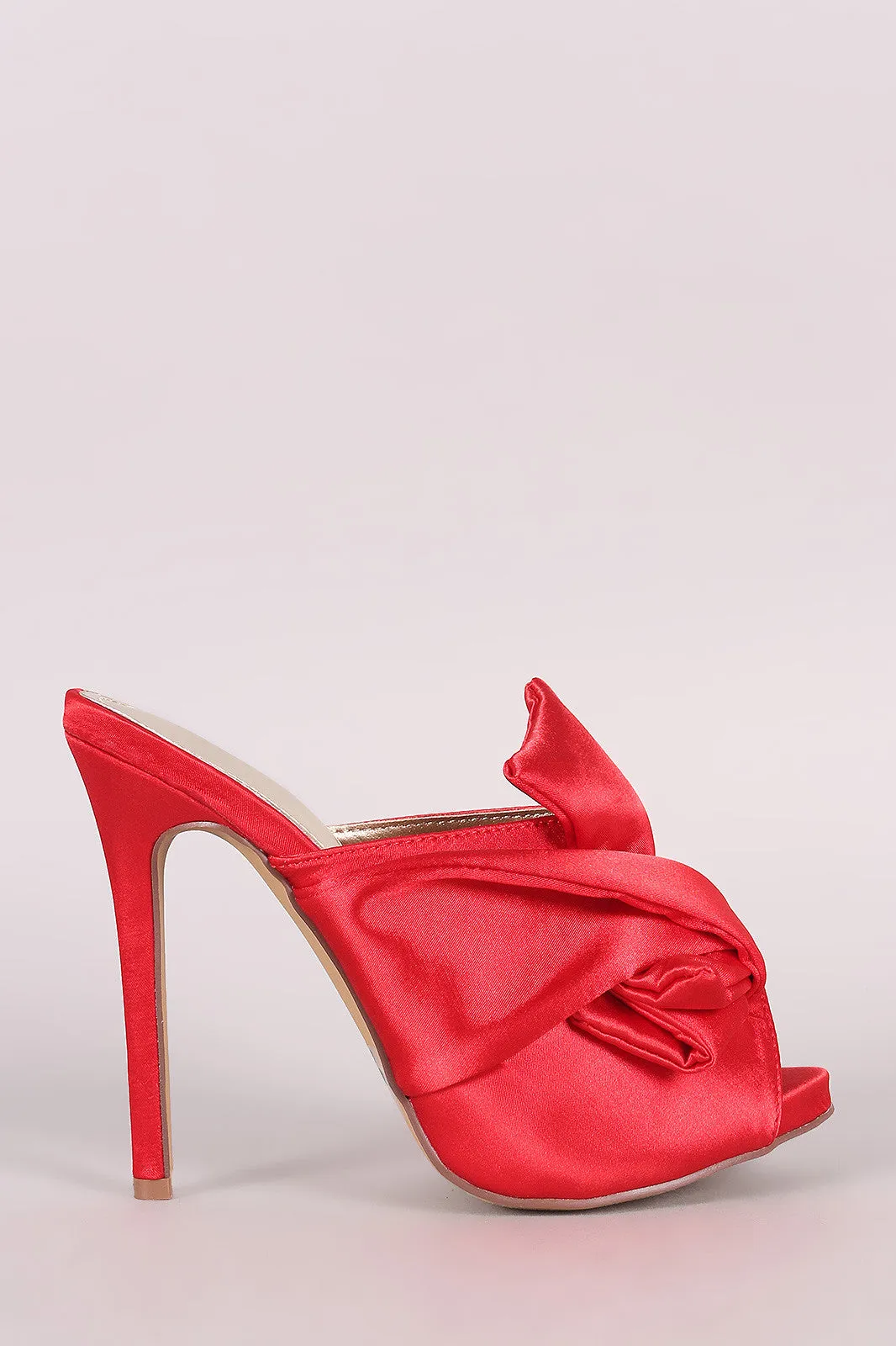 Liliana Twisted Satin Bow Peep Toe Mule Heel