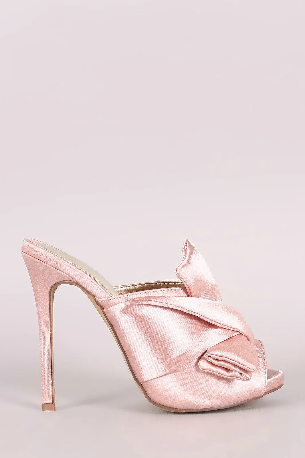 Liliana Twisted Satin Bow Peep Toe Mule Heel