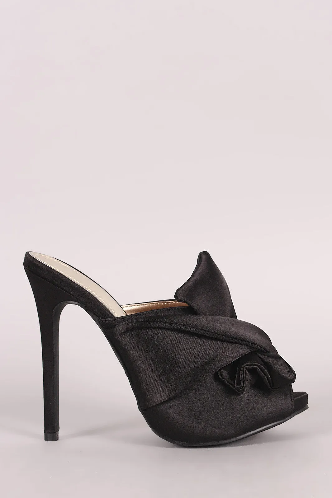 Liliana Twisted Satin Bow Peep Toe Mule Heel