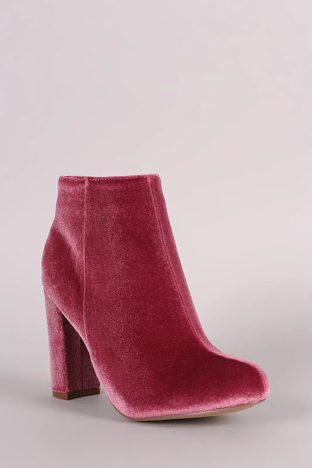 Liliana Velvet Almond Toe Chunky Heeled Booties