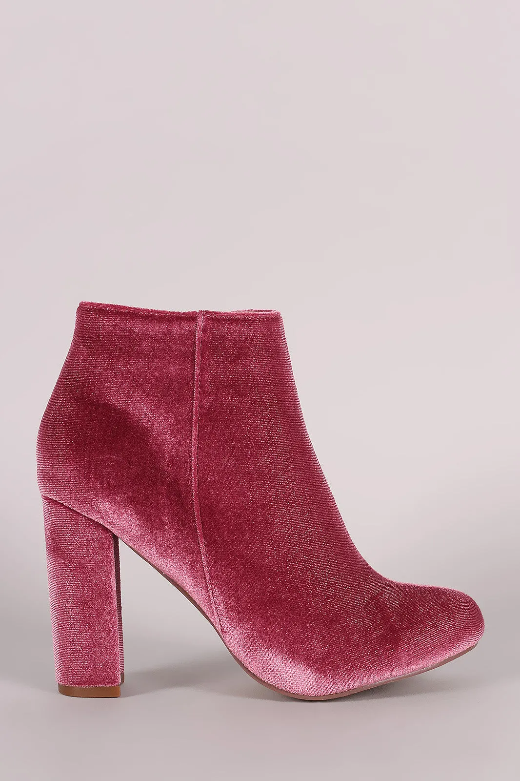 Liliana Velvet Almond Toe Chunky Heeled Booties