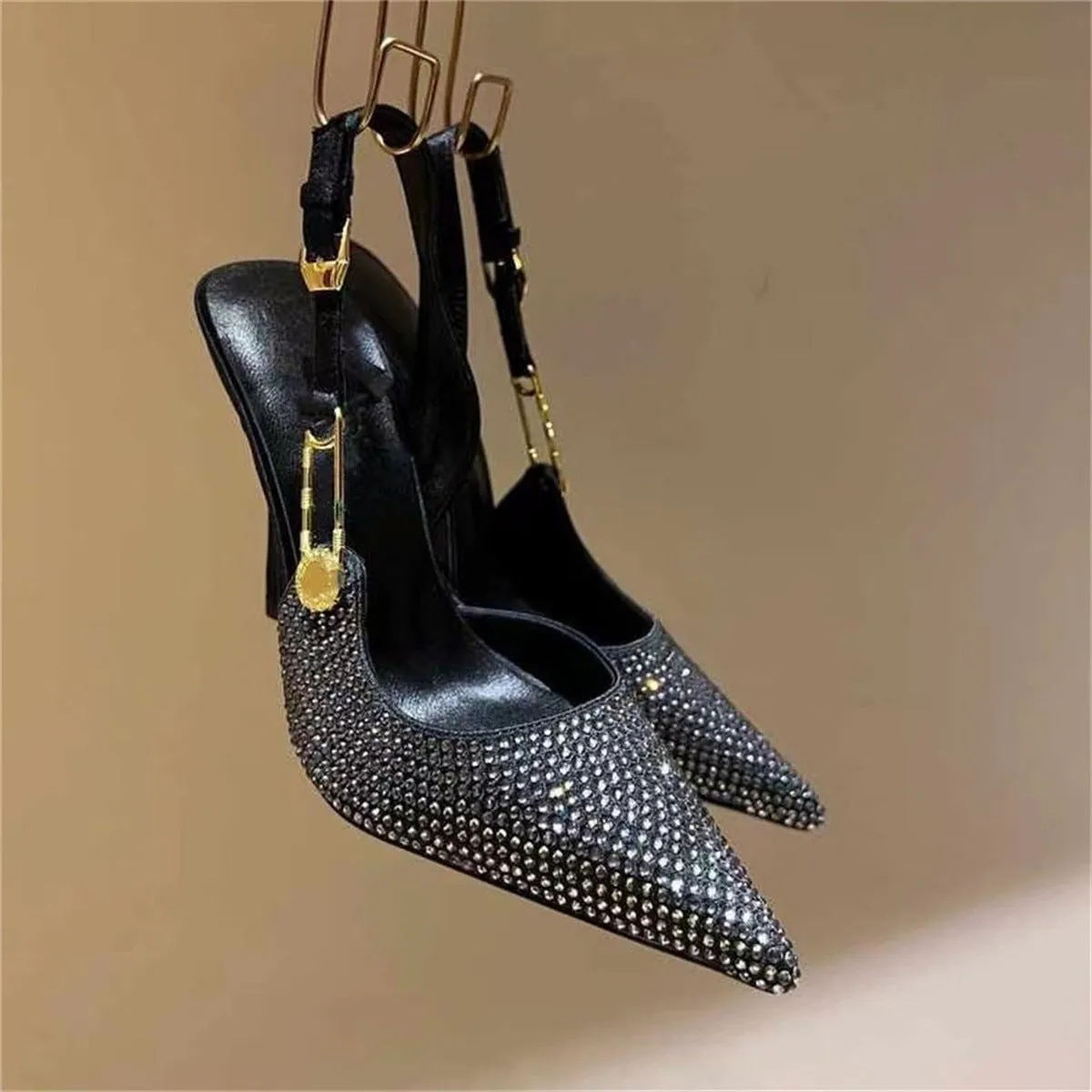 LovelyRLovely Women's Rhinestone Pointed Toe Strap High Heels