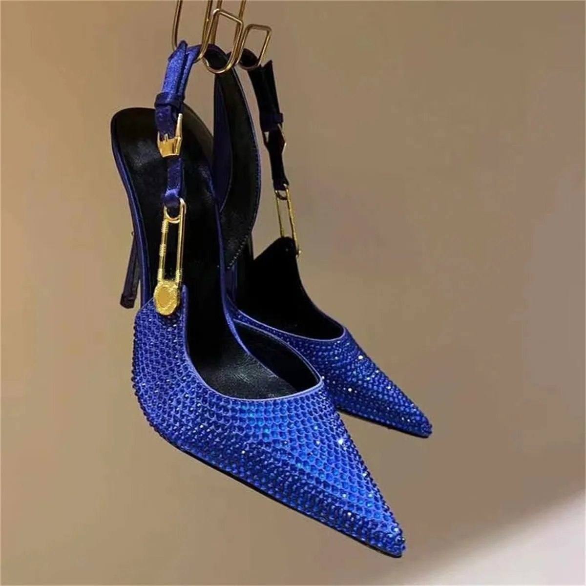 LovelyRLovely Women's Rhinestone Pointed Toe Strap High Heels