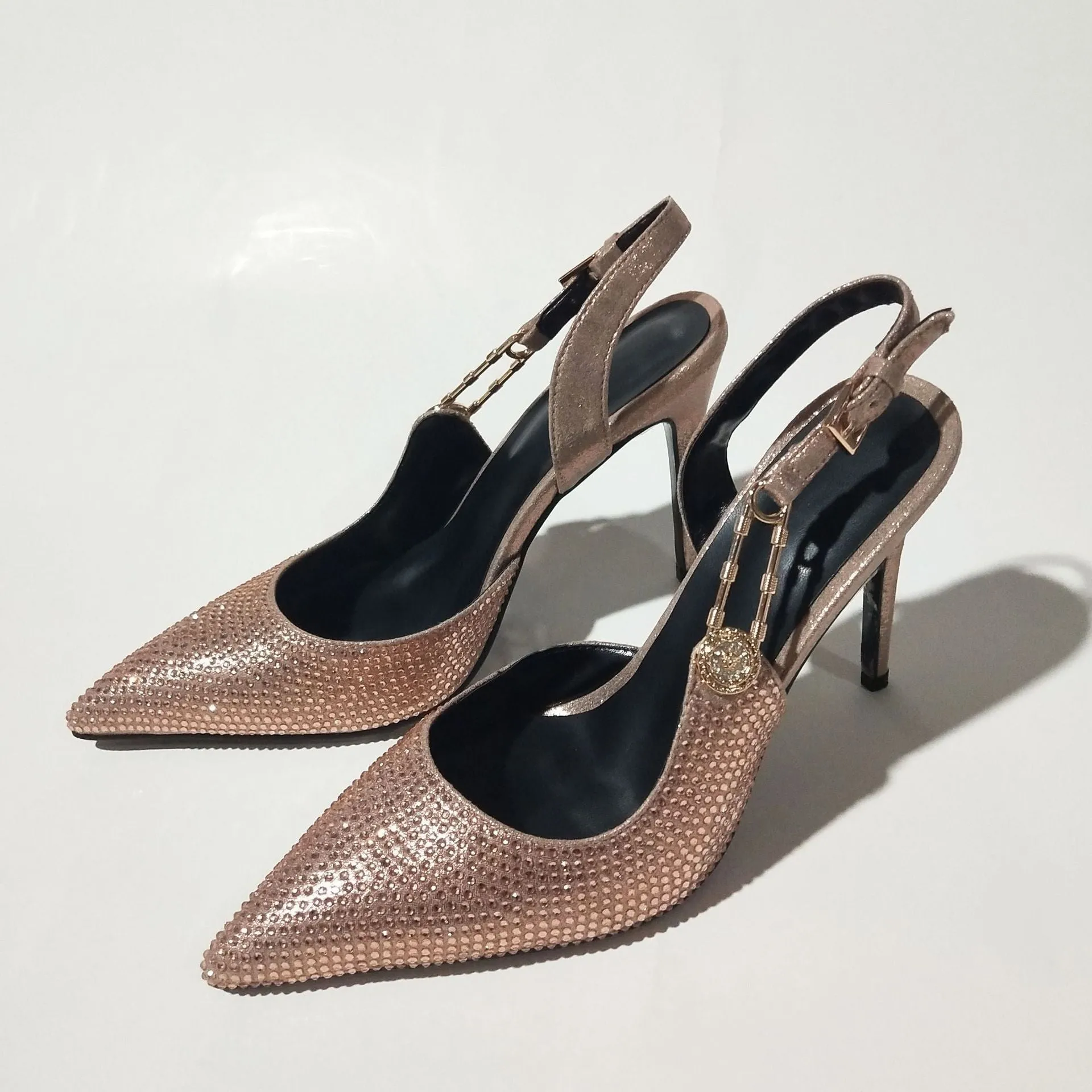 LovelyRLovely Women's Rhinestone Pointed Toe Strap High Heels