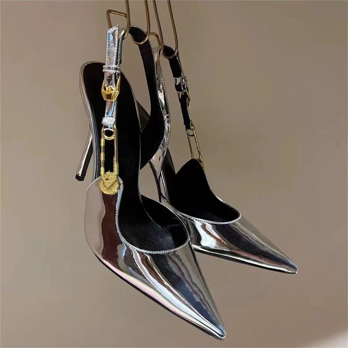 LovelyRLovely Women's Rhinestone Pointed Toe Strap High Heels