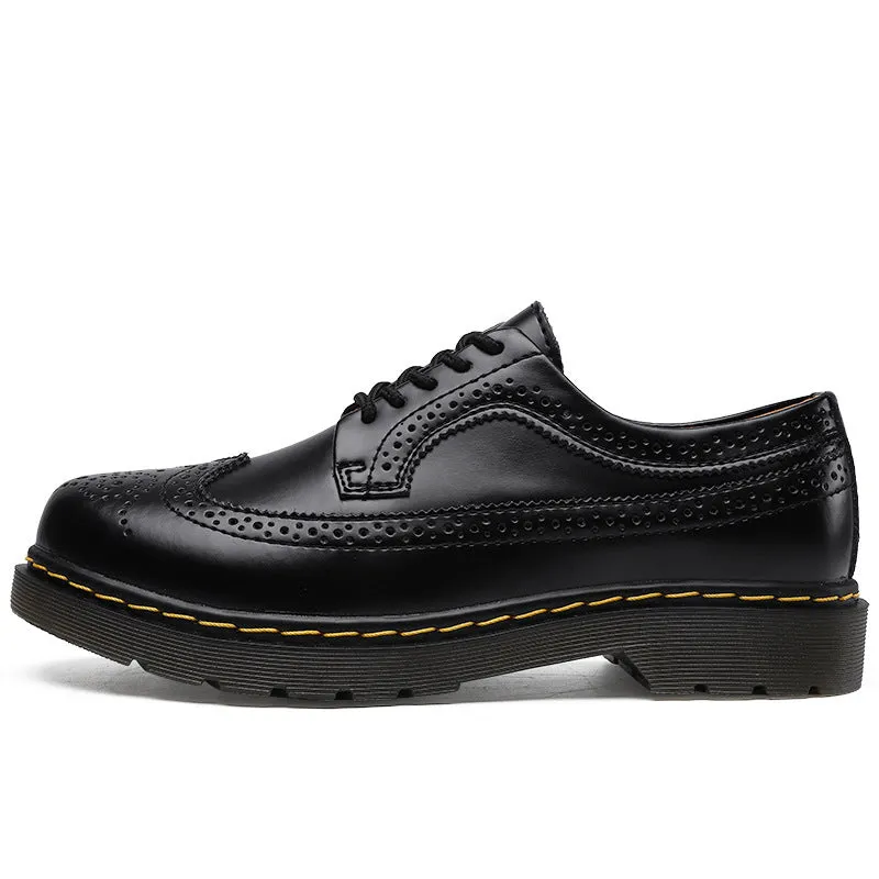 Martin Shoes Women's Low-cut Genuine Leather 5-hole Brogue Men's And Women's Round Head Couple's Lace-up Shoes