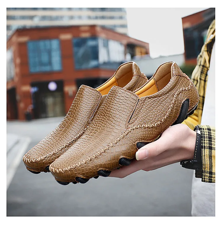 Men's Casual Beans Leather Shoes Walking Driving Slip On Loafers Lightweight Fashion Flat Shoes