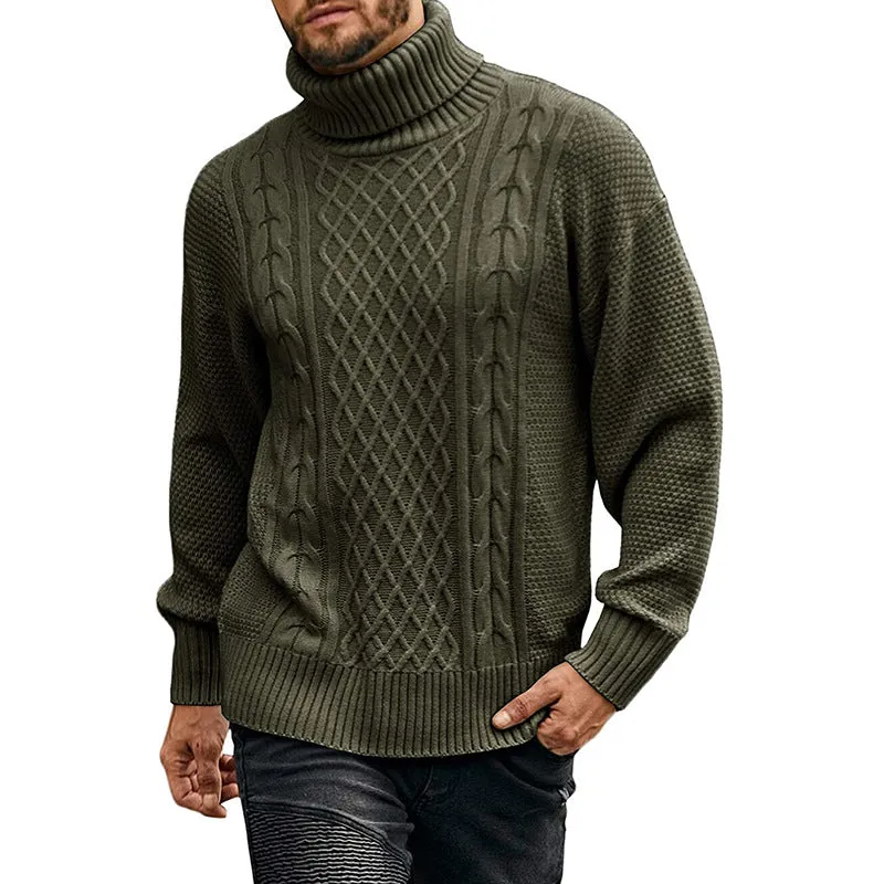 Men's Solid Long-sleeved Knit Turtleneck Sweater