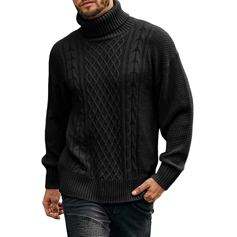 Men's Solid Long-sleeved Knit Turtleneck Sweater