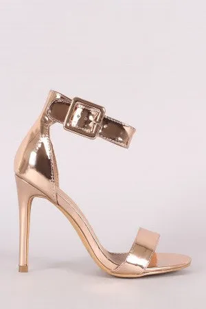 Metallic Patent Ankle Cuff Open Toe Stiletto Heel