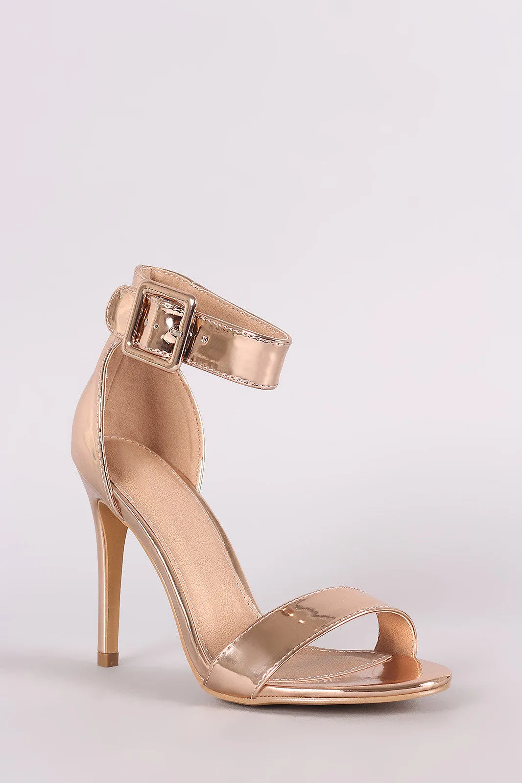 Metallic Patent Ankle Cuff Open Toe Stiletto Heel