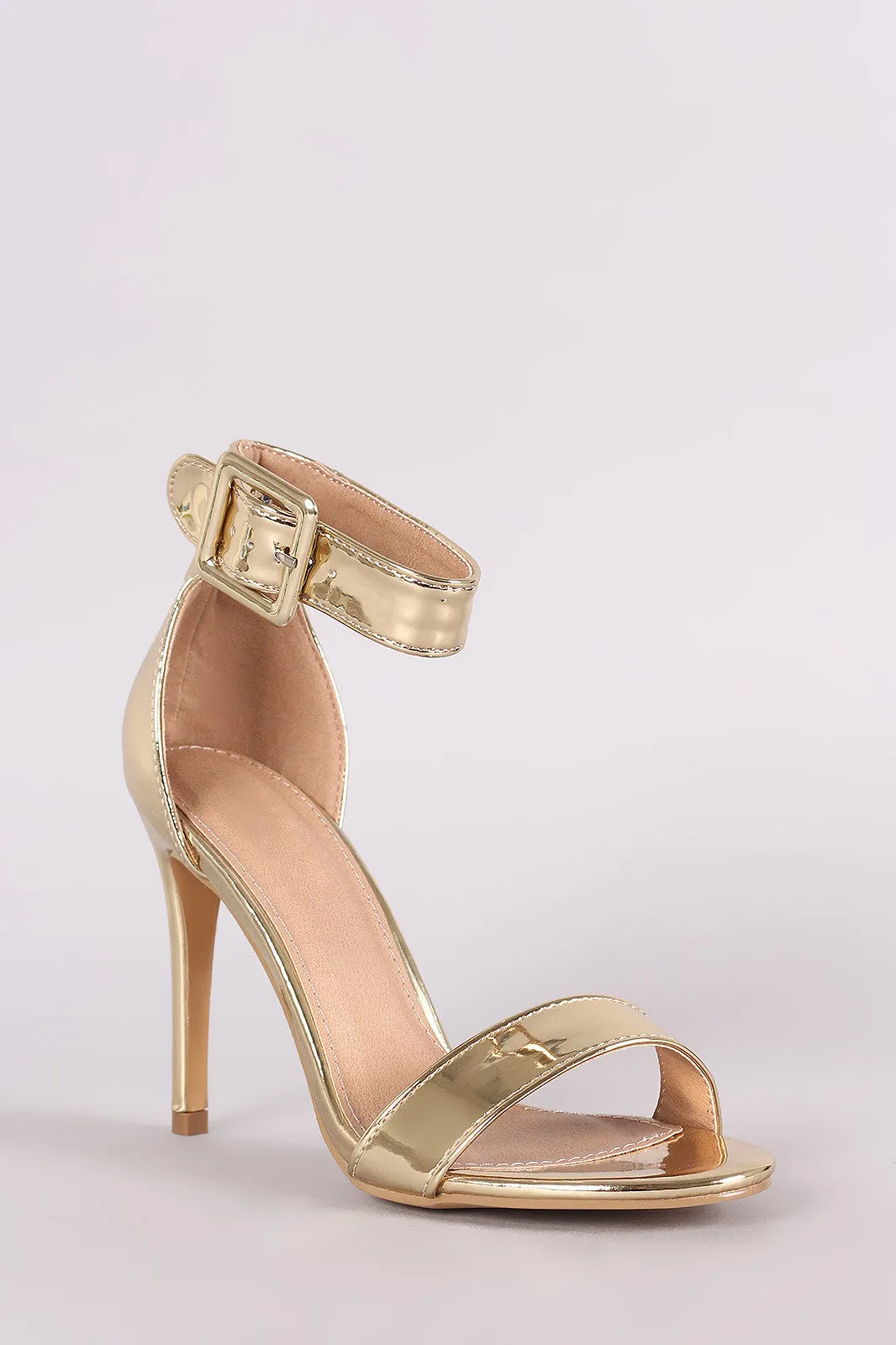 Metallic Patent Ankle Cuff Open Toe Stiletto Heel