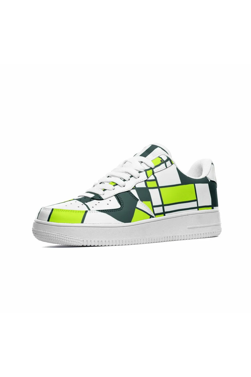 Mondrian Neon Green Unisex Low Top Leather Sneakers