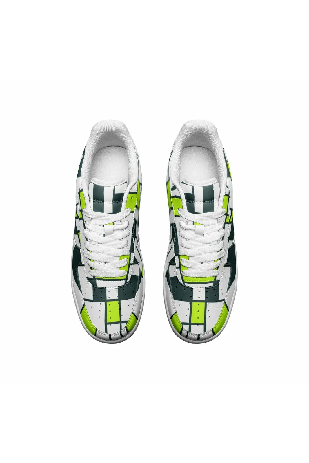 Mondrian Neon Green Unisex Low Top Leather Sneakers