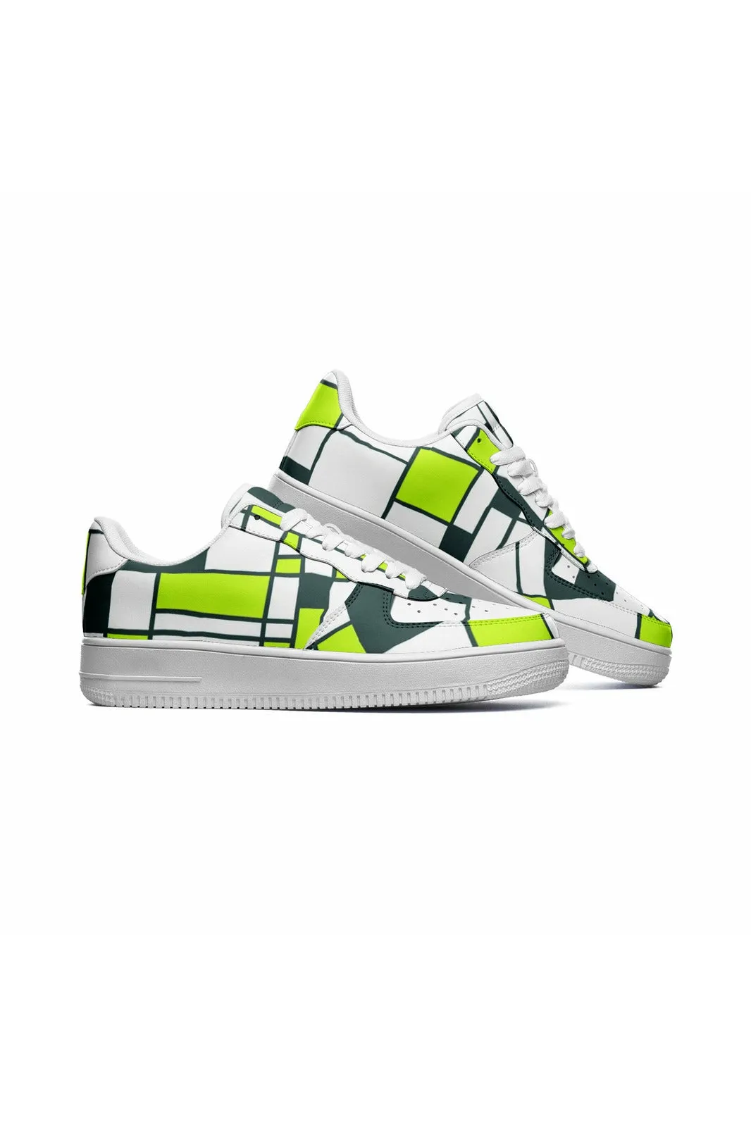 Mondrian Neon Green Unisex Low Top Leather Sneakers