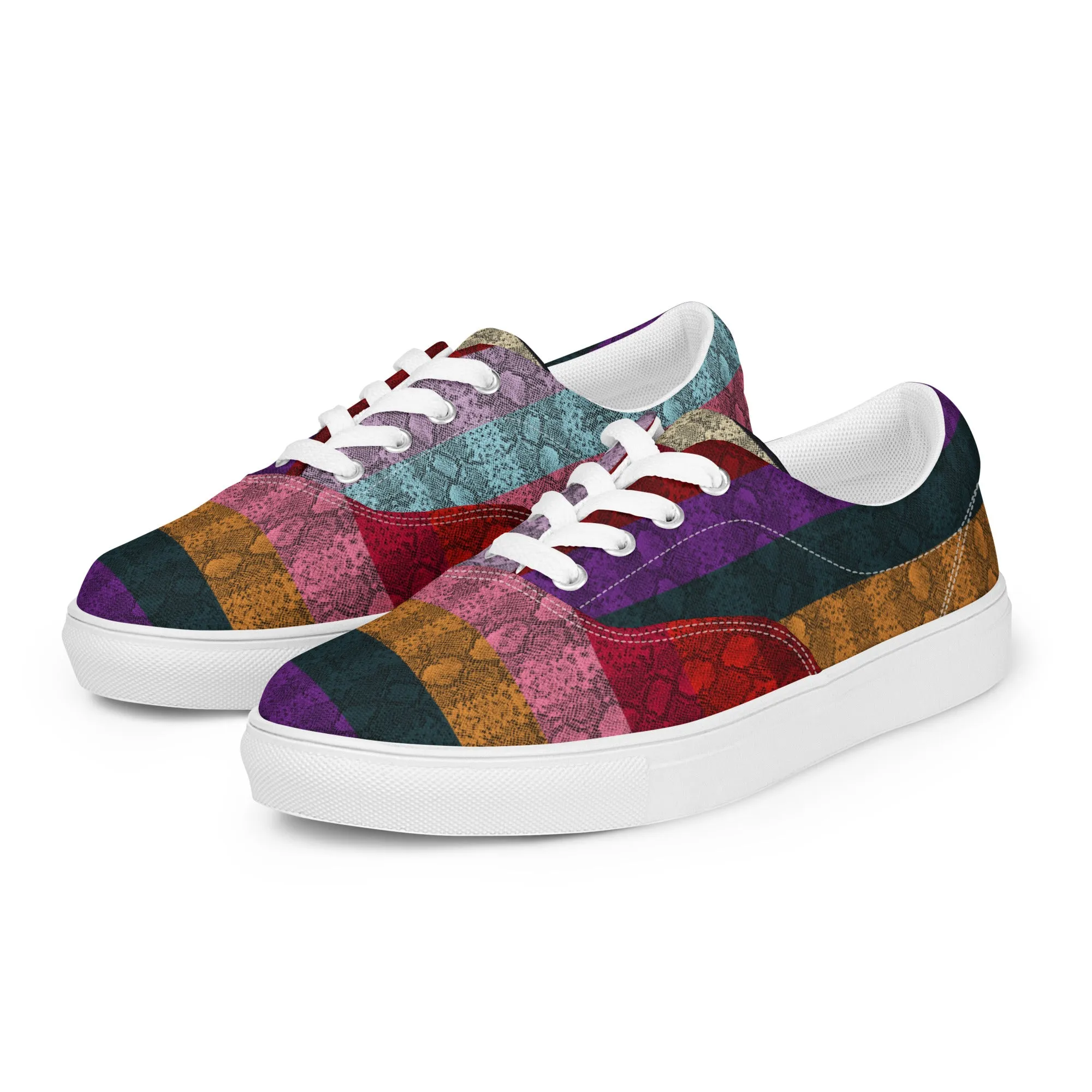 Multicolored Snakeskin Print Men’s lace-up canvas shoes