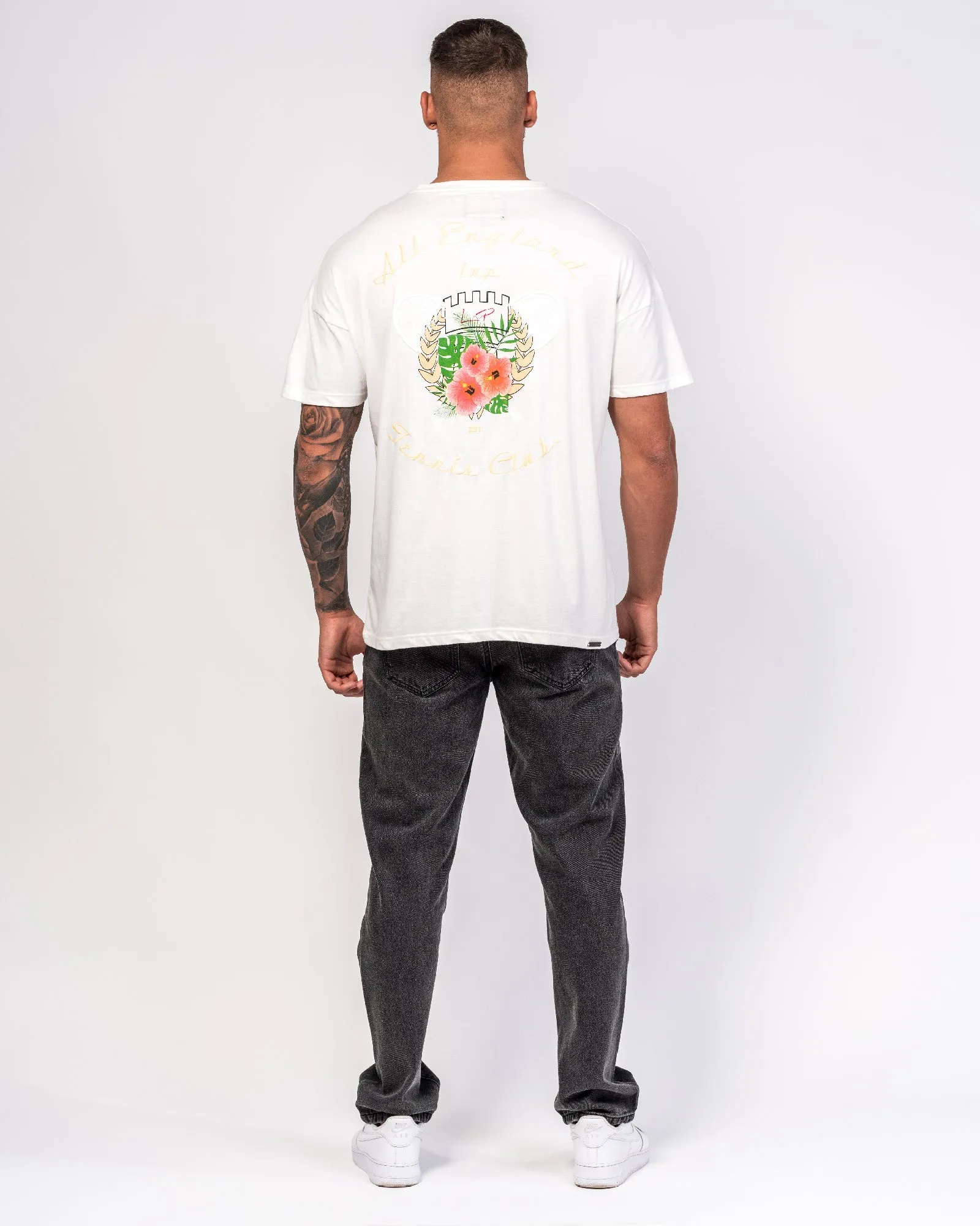 Oversized White Printed 'All England Tennis Club' T-Shirt