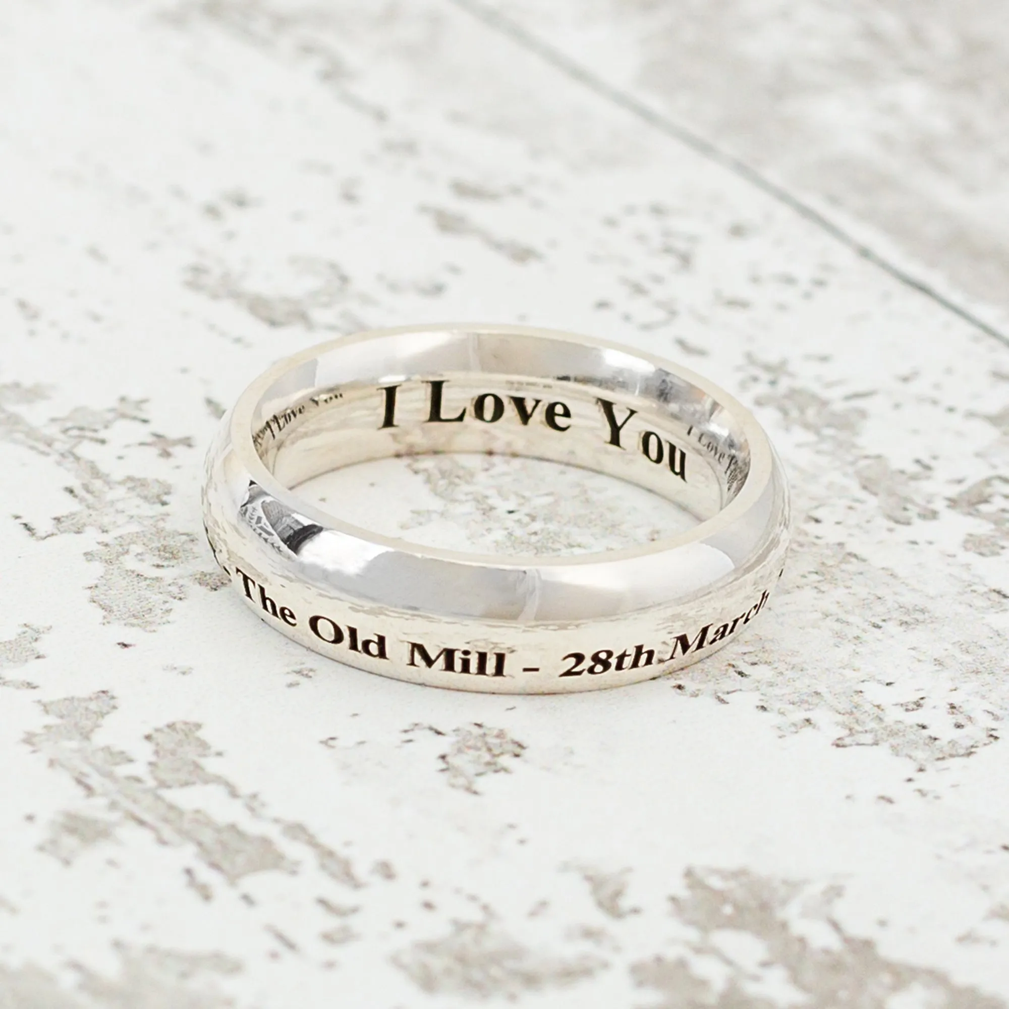 Personalised Message 6mm Wide Silver Ring