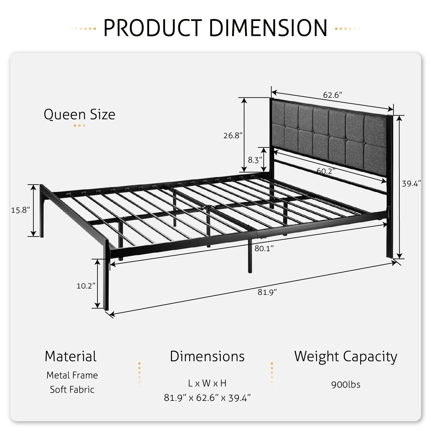 Platform Bed Frame with Upholstered Button Tufted Square Stitch Headboard