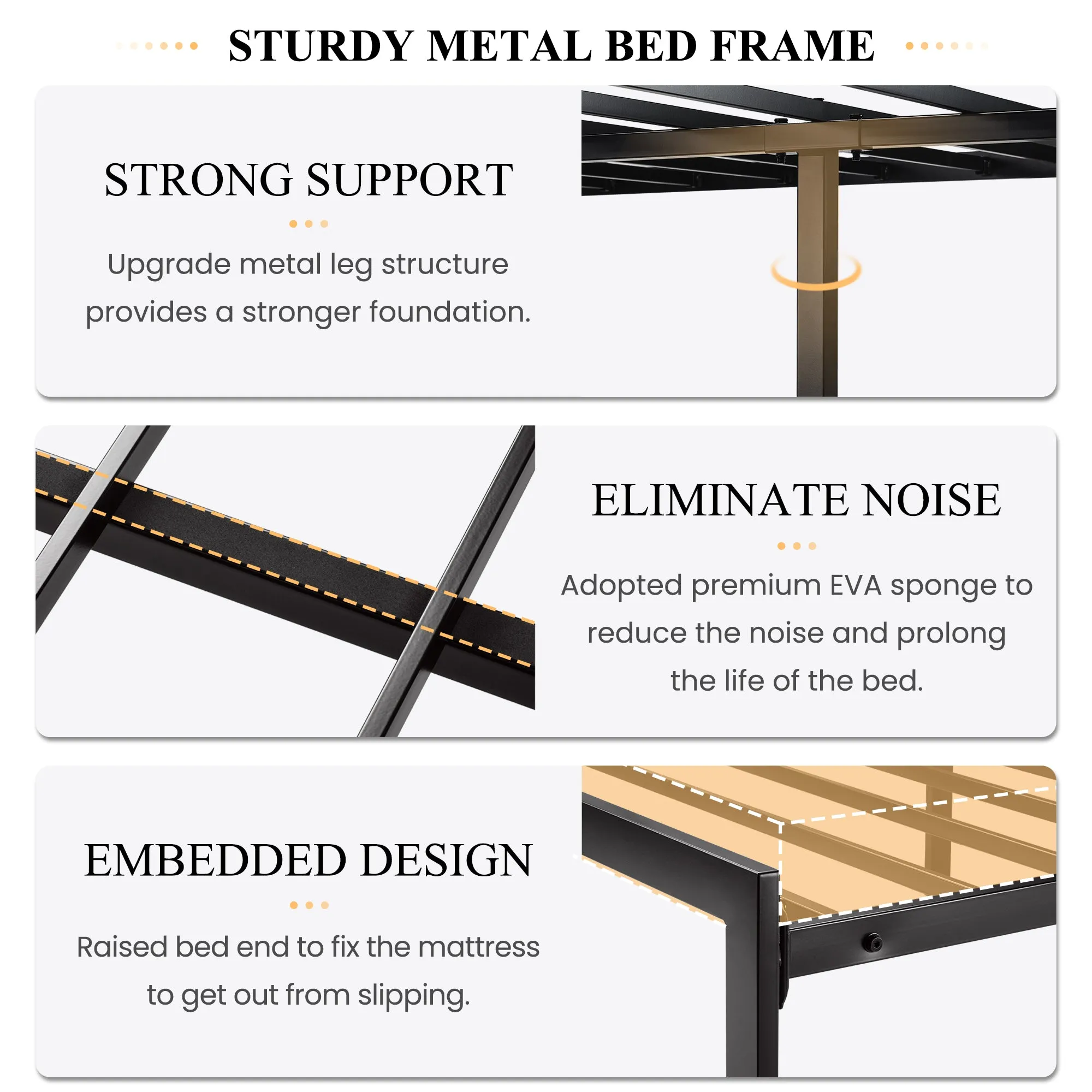 Platform Bed Frame with Upholstered Button Tufted Square Stitch Headboard