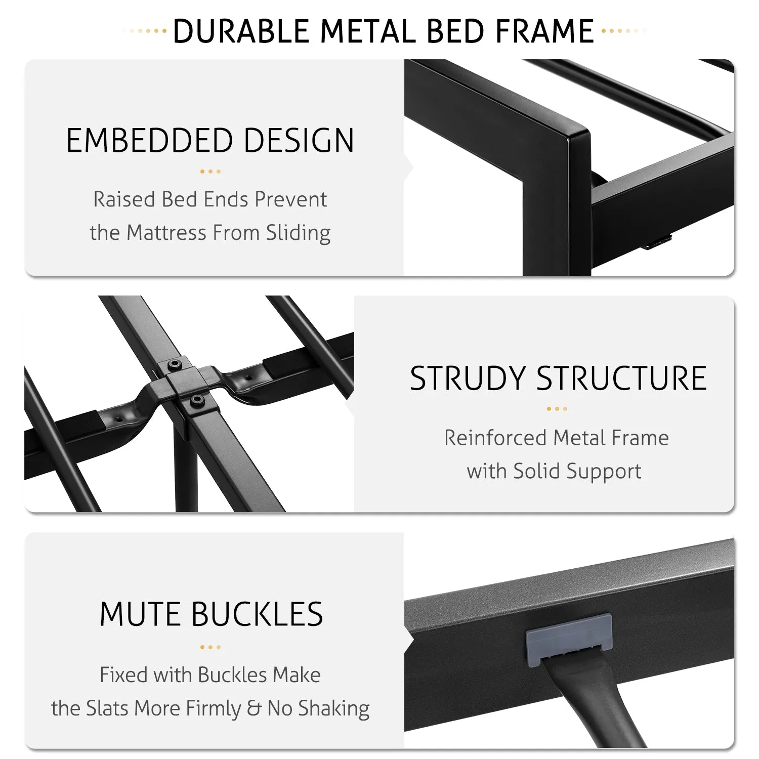 Platform Bed Frame with Upholstered Button Tufted Square Stitch Headboard