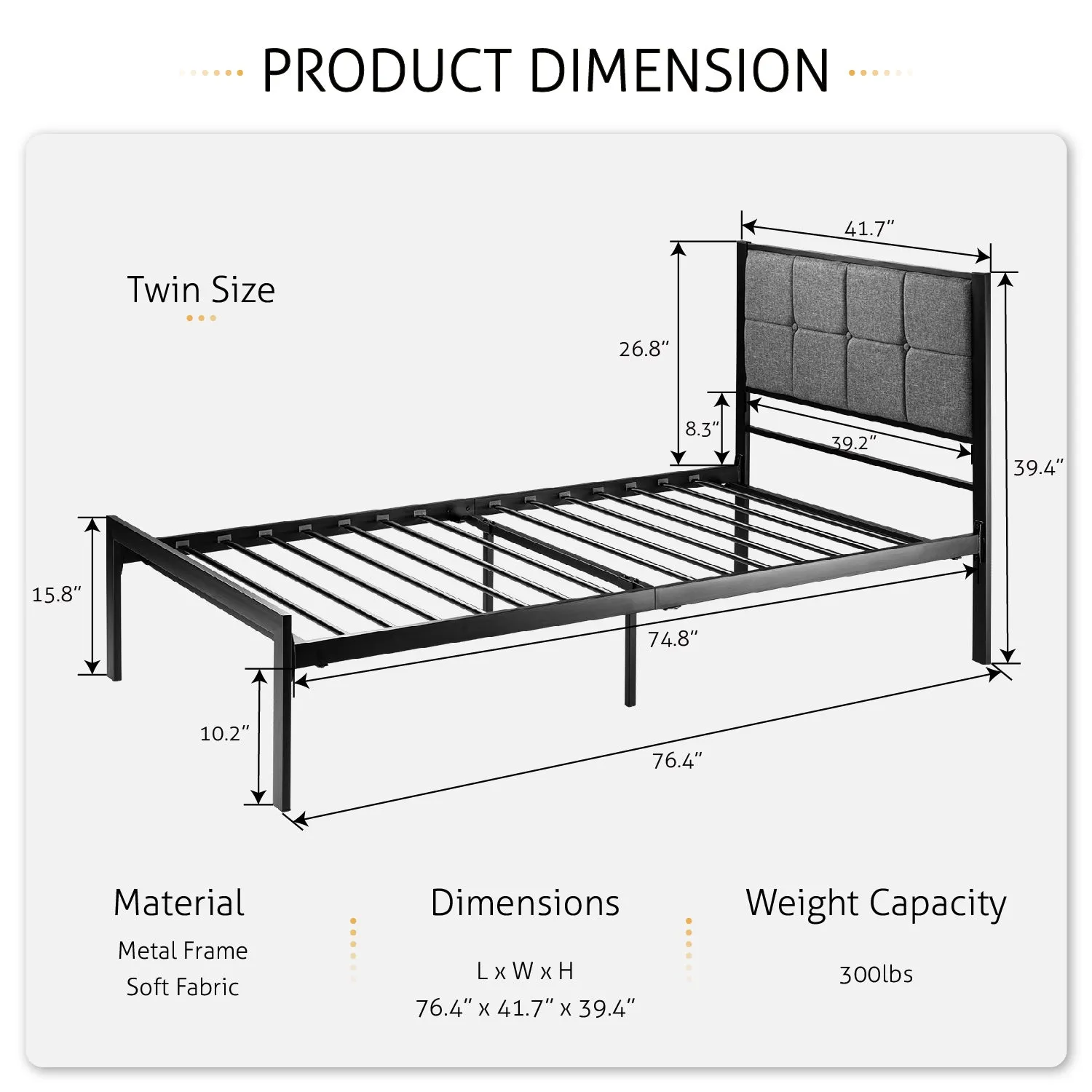 Platform Bed Frame with Upholstered Button Tufted Square Stitch Headboard